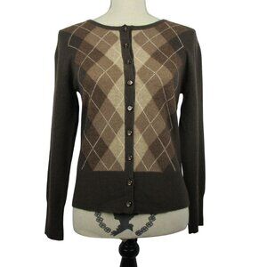 Apt 9 100% Cashmere Cardigan Sweater Size S Argyle Brown